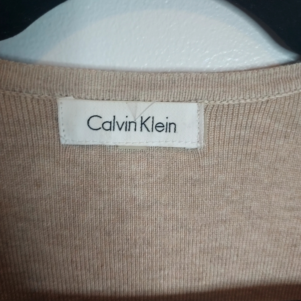 Calvin Klein Faux Suede Sweater Open Waterfall Draped Vest - Picture 8 of 9